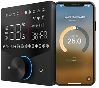 Qiumi Thermostat pour chaudière à gaz/Eau individuelle Travail de Chauffage avec Alexa Google Home Homekit Apple Home, Plate-Forme Tuya avec Contact Sec de protocole de matière