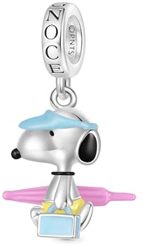 GNOCE Charm Perle Peanuts Snoopy Gestreifter Kurzarm Charm 925 Sterlingsilber Beads Charms für Frauen und Mädchen Schmuckgeschenk für Fans (Sommer Strand Penner)
