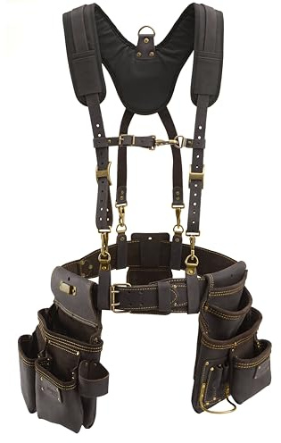 OX Tools Carpenter Tool Belt Framing Rig with (XL) Belt with padded Suspenders - Carpenter Tool Rig Belt with Hammer Loop - OX-P263608