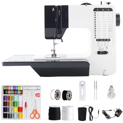 SMOCTAR Nähmaschine für Anfänger und Kinder, 38 Stichprogrammen tragbare elektrische Nähmaschine mit Verlängerungstisch, Sewing Machine Mini mit einstellbarer Geschwindigkeit mit Fußpedal & Nähset