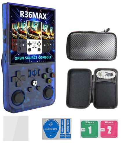 Stylomira R36MAX Console per giochi retrò, schermo 4.0 IPS Open-Source Linux, dispositivo di gioco retrò portatile con scheda TF da 64 GB e oltre 18.000 giochi classici (blu/128 G)
