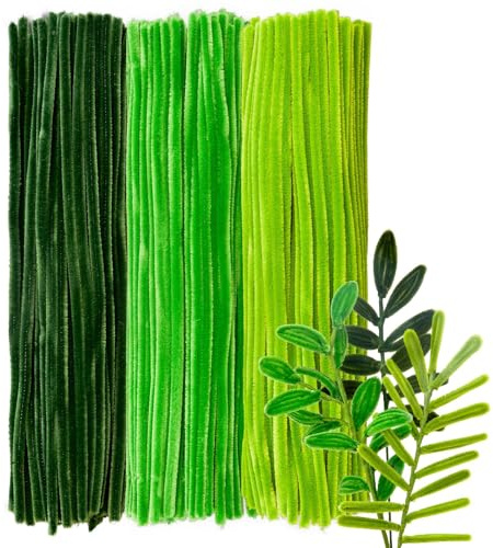 300 Pfeifenreiniger zum Basteln 30 cm Lang 6 mm Dick - 3 Farbverlauf Grün | Pipe Cleaner Flower Craft,Pfeifenputzer Blumen Set,Chenilledraht Bunt für DIY Erwachsene Kinder Bastelzubehör Deko Geschenke