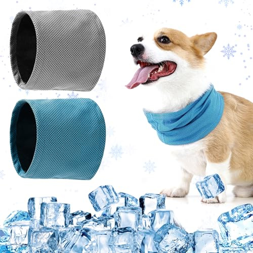 DAVBNM 2 Pack Dog Cooling Bandana, Breathable Dog Cooling Collar, Instant Chill Out Pet Scarf, Summer Outdoor Ice Collar Cooler for Dogs (M)