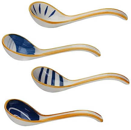 Gatuida 4piezas Cucharas De Sopa Cerámica Estilo Japonés Diseño Suave y Seguro Para Comida Asiática Para Sopas Dumplings y Ramen Vajilla