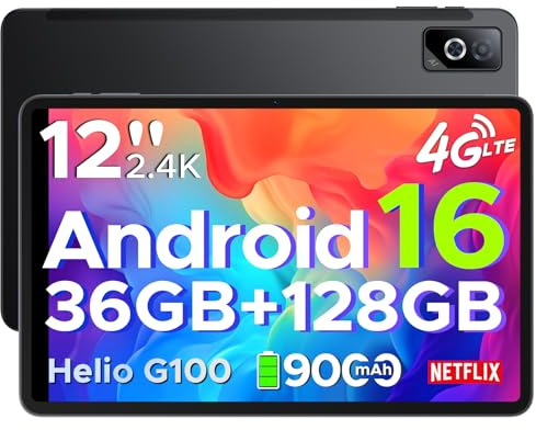 DOOGEE Tab G6 Pro Tablet 12 Pollici, Tablets Android 16, 90Hz 2.4K 36GB RAM+128GB ROM/TF 2TB, Helio G100 Octa-Core PC con sim, 4G LTE/5G WiFi/9000mAh/Gemini AI/13MP+8MP/OTG/FACE ID/Doppi altoparlanti