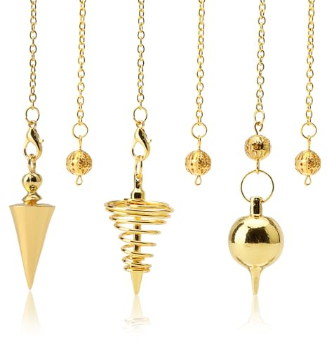 UOCAI 3 Pièces Pendule Divinatoire, Pendule Radiesthesie, Pendules en Cuivre Doré en Métal pour ésotérisme Divination, Accessoires de Tarot Cadeau D'équilibre Reiki pour Les Amateurs de Tarot