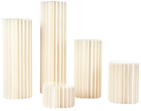 Wedding Centerpieces Cardboard Vases Set of 5 Collapsible Honeycomb Column Props for Wedding Party Table Centrepiece Paper Pedestals with Pvc Plates, Reusable Diy Display for Events, Milky White