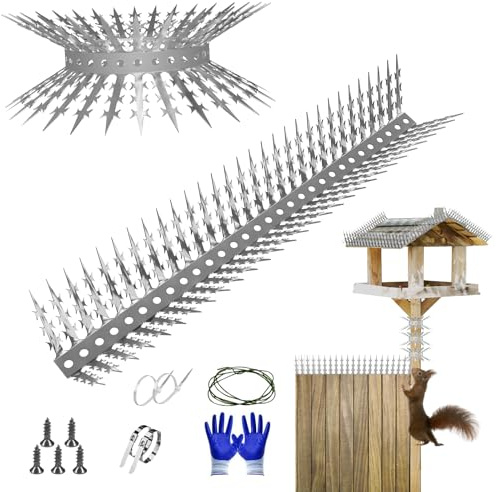 Bird Spikes Squirrel Proof Baffle for Bird Feeders, 160 Inch Avoid Climb Spikes for Outside, Fence, Wall, Tree, Drainpipes, Deterrent Spikes for Squirrel, Pigeons, Raccoon, Cat, Stainless Steel Spikes