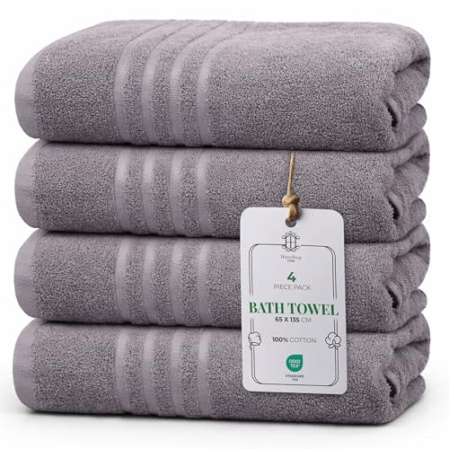 HomeBurg Core 4-Piece Towel Set – Soft Cotton, Absorbent, Gentle on the Skin – 65 x 135 cm, Steel Grey