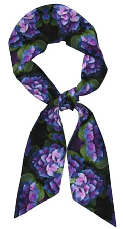 WBQLSL Écharpe en soie pour femme avec imprimé hortensia violet, peut être utilisée comme foulard, châle, bracelet de sac à main ou bandeau