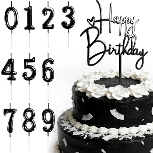 JAXICREY Birthday Candles Numbers for Cakes, 11PCS Black Cake Decorations, Number 0-9 Candle, Letter Happy Birthday Cake Topper Decoration for Man Women Boys Girls Wedding Anniversary Graduation Party