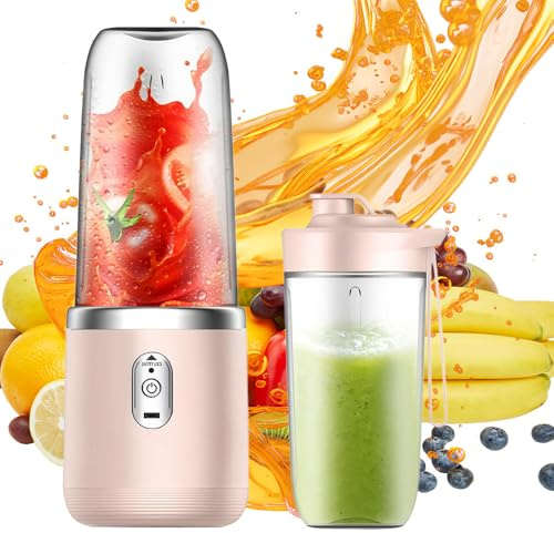 Mineup Mixeur Portable, 400ML Mélangeur Portable Smoothie Maker, Mélangeur Pour Smoothies, Rechargeable USB Blender Smoothie Portabl Avec 6 Lames Et Couvercle De Voyage Pour Jus De Fruits, Smoothies
