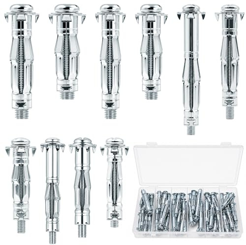 56 Stück Hohlraumdübel Set, M4 M5 M6 M8 Hohlraumdübel Metall Schwerlast Verzinkter Stahl, 8 Größen Geeignet für Schwere Gipsplatten und Hohlwände, Hohlwanddübel Doppelt Beplankt