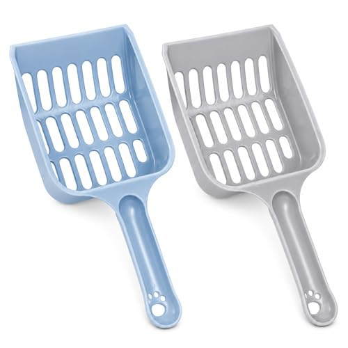 Zyssby 2 Cat Litter Scoops Durable Plastic Litter Tray Scoop Blue Grey | Durable plastic litter scoops make removing cat waste quick, easy and hygienic for everyday litter tray cleaning.