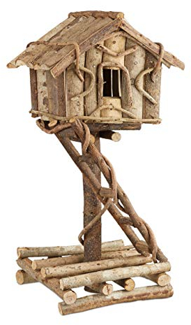 Relaxdays Vogelhaus stehend, unbehandeltes Deko Vogelhäuschen auf Ständer, handgemachtes Holzhaus mit Leiter, natur, 17 x 21 x 42 cm