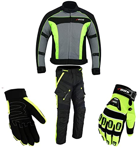 Motorradkombi Biker Motorrad Textil Kombi wasserdichte Jacke, Hosen (M, Neon Grün)