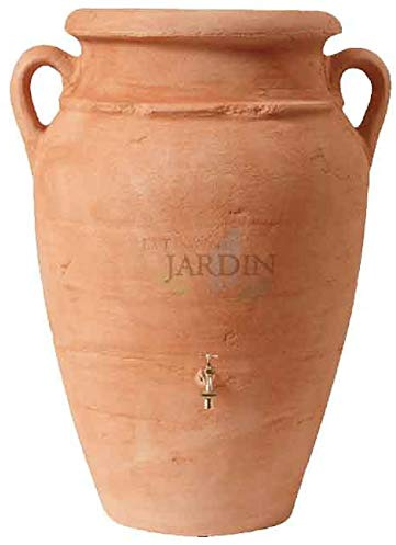 Terrakotta Amphoren-Tank. Fassungsvermögen: 250 Liter. Inklusive Wasserhahn. Abmessungen: Durchmesser 70 cm, Höhe 108 cm.