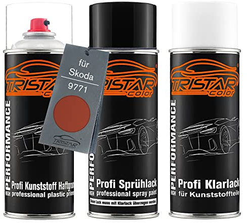 TRISTARcolor Vernice per auto Kit bombolette spray per paraurti di plastica per Skoda 9771 Tangerine Orange Metallic/Oranzova Tangerine Metallic