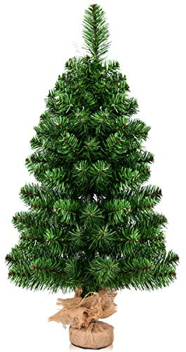 COSTWAY 90 cm Mini künstlicher Weihnachtsbaum, Kleiner Tannenbaum, Tisch-Christbaum mit 96 Spitzen & Zementbasis, Kunstbaum Weihnachten für Weihnachtsdeko, Grün