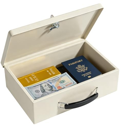 KYODOLED Feuerfeste Dokumentenbox mit Schlüsselschloss, sichere Aufbewahrungsbox für Wertsachen, feuerfeste Sicherheitskiste, feuerfeste Box für Dokumente, Reisepass, 32.8 x 21.3 x 11.4 cm, Grau