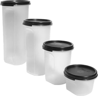 Tupperware Modular Mates - Juego de 4 recipientes redondos con sellos negros