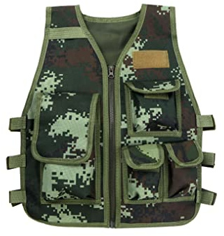 Oyolan Fiskeväst för barn, pojkar, flickor, fotograf, flera fickor, kamouflage, ärmlös jacka, justerbar kappa, utomhusspel, kampjakt, camping, Armégrön, 1-7 ans