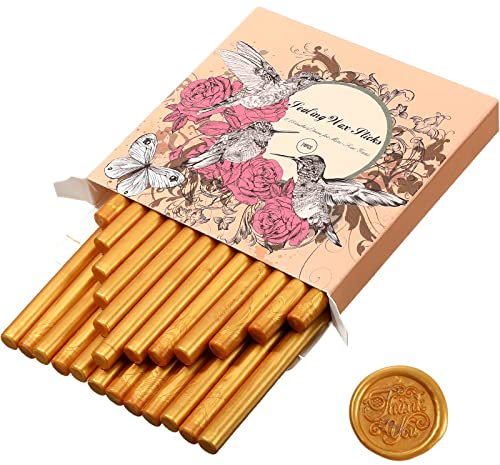 24 Packungen Klebepistole Siegelwachs Sticks für Wachssiegel Stempel für Hochzeit Einladungen, Karten Umschläge, Schneckenpost, Weinpakete, Weihnachten Geschenk Ideen(Gold)
