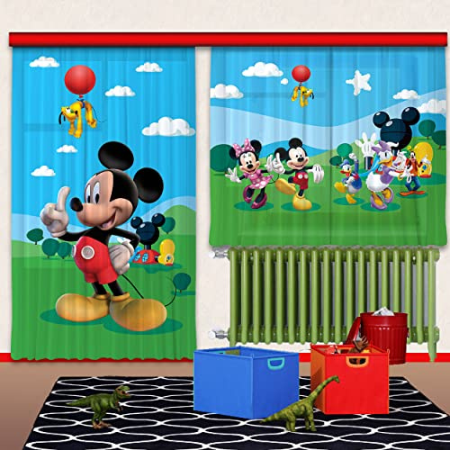 alles-meine.de GmbH 3 TLG. Set Fertigschal - Vorhang/fertig Gardine - - Mickey & Minnie Mouse - Blickdicht - Kräuselband - leichte Verdunklung - Fenster/Schiene Stange - Vo..