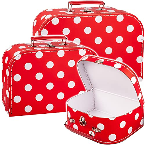 alles-meine.de GmbH 1 Stück Koffer/Kinderkoffer - MITTEL - Punkte - rot & weiß - 25 cm - ideal für Spielzeug und als Geldgeschenk - Mädchen & Jungen - Pappkoffer - Puppen..
