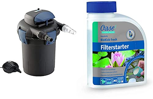 Oase 50499 BioPress Set 4000 | Druckfilterset | Gartenteich | Bachlauf | UVC-Technologie & 43145 AquaActiv BioKick Fresh 500 ml für 10.000 l - Filterbakterien Starterbakterien für Teich Fischteich
