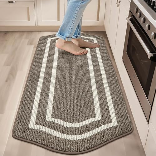 COSY HOMEER Long Kitchen Floor Mats for in Front of Sink Super Absorbent Kitchen Rugs and Mats 24x59 Non-Skid Kitchen Mat Standing Mat Washable,Polypropylene,Brown,Frame