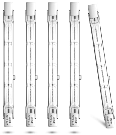 Klarlight 5 Pack 400W R7s Halogen Bulbs 118mm, Dimmable Warm White 2800K R7s Linear Tungsten Bulbs T3 J118 Type, 7500LM 230V Double Ended Floodlights for Floor Lamps, Landscape Lights, Security