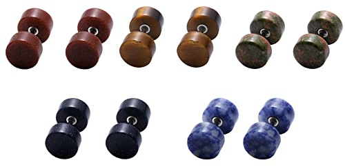 Cupimatch Set Orecchini Uomo a Bottone Rotondo Fake Plug Opaco, Orecchio Piercing Finto Regalo per Ragazzi Amici Natale Compleanno (5 Paia)