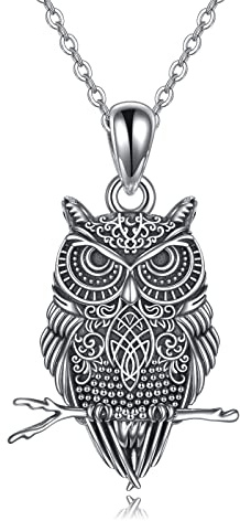 VONALA Eule Halskette 925 Sterling Silber Oxidiert Vintage Eulen Anhänger Keltischer Knoten Eule Kette Tier Schmuck Geschenk für Damen Frauen Herren