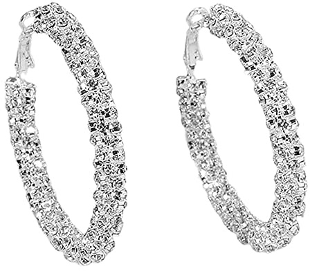 Grandes boucles d'oreilles brillantes pour femmes et filles, style bohème avec gros strass, légères, confortables, brillantes, pour mariage, Noël, anniversaire, bijoux, cadeaux, 50 mm, Métal, Zircone
