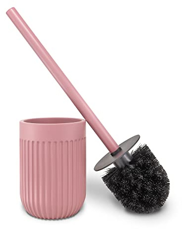 Nadi Collection | Escobilla de baño-WC-Inodoro | Resina | Rosa Mate | Serie Urban | Cepillo Negro Desmontable | 9.4cm ∅ x 35.5 cm Alto (Rosa)