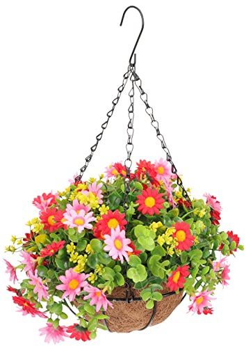 HOMSFOU Künstliche Hängeblumen Im Korb Seidenblume Mit Blumentopf Kokosnussfutter Kette Blumentopf Künstliche Hängepflanzen Für Draußen Drinnen Hofdekoration