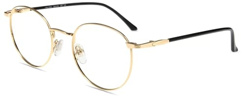 Firmoo Lesebrille 1.25 Damen Herren Runde Blaulichtfilter Brille mit Stärke | Metall Entspiegelt Anti-Glanz Computerbrille mit Stärke für PC/Handy/Fernseher,Gold