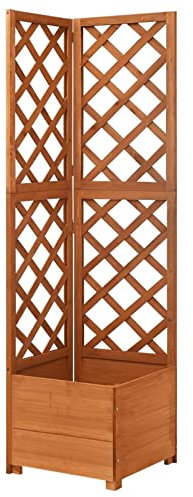 LAPOOH Jardinière d'angle en Treillis 40x40x150cm Bois de Sapin Massif,Jardiniere sur Pieds,Bac avec Treillis,Jardiniere Terrasse