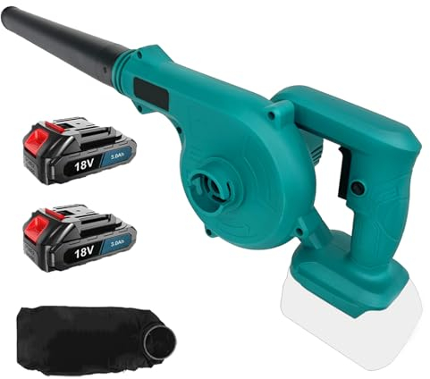 Akku-Laubbläser, Ersatz für Makita, mit 2x3000mAh Akku und Ladegerät，2-in-1 Elektrische Gartenblattgebläse und Staubsauger，18V für Rasenpflege, Laubblasen, Auto und Eckenreinigung