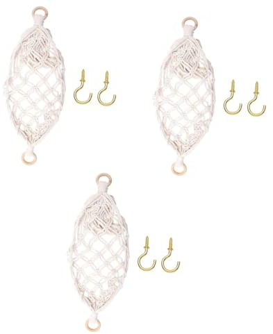 Garneck 3 Sets Hanging Basket Fruit Storing Basket Kitchen Accessory Fruit Holder Net Macrame Hanging Fruit Basket Woven Storage Baskets Banana Bag Wall Cotton Rope Hammock Metal