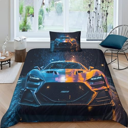 MXRMXR Auto Betten Set 2 Teilig Bettwäsche Set Microfaser Mit Reißverschluss Bettbezug Und Kissenbezug Für Erwachsene Teenager Kinder Single（135x200cm）
