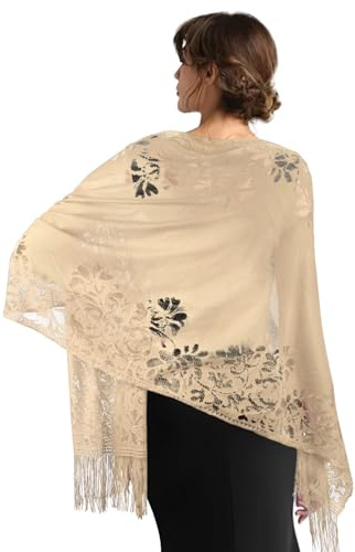 Elegante Stola Damen Festlich - Schals & Tücher Für Abendkleid - Silber Chiffon Schal - Soft Shawl Wrap - Umhängetuch Damen - Spitzenschal