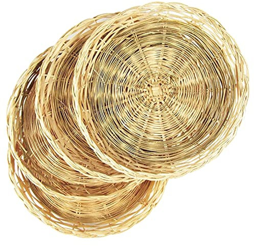 4 cestini rotondi in vimini intrecciati a mano, per la conservazione degli alimenti, vassoio poco profondo, decorativo, per cibo, frutta, supporto decorativo per alimenti, frutta, vassoi, decorazioni