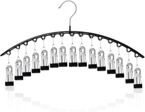 Compact Air Drying Hanger with 15 Anti-Slip Clips - Ideal for Underwear, Bras, Towels, Socks, Leggings, and Laundry Accessories - Perfect for Camping, Small Clothes Organiser (Black 15 Clips)