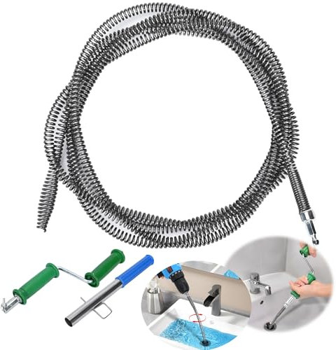ohbien Rohrreinigungsspirale ø 10mm 3m Abflussreiniger Spirale mit Hilfsantrieb, Manuelle Oder Elektrische Verwendung, Reinigungsspirale für Küche, Bad und Dusche Waschbecken