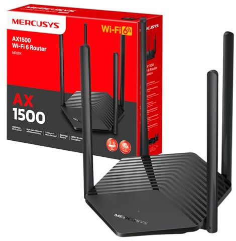 MERCUSYS MR60X Router WiFi 6 AX1500Mbps, Gigabit Ethernet Ports, TP-Link WiFi Router, Overall Security Protection, Easy Setup, Internet Booster, Power Saving, App Control