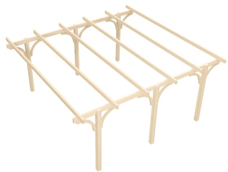 Wood&Play - Carport Überdachung - Einzelcarport aus Holz mit Dacheindeckung - Abstellplatz Holz Pavillon - KVH Holzkammer - Freistehend - 500x525cm - Bogen Stoß - 12x12x215cm