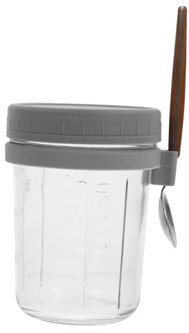 Amosfun Umweltfreundlicher Tragbarer Frühstücksbecher Aus Glas Auslaufsicherer Haferflockenbehälter Für Den Außenbereich Haushaltsbecher Mit Großer Öffnung Und Löffel