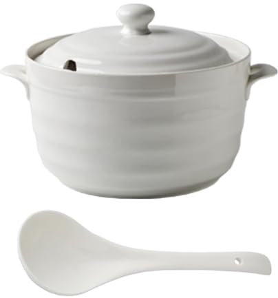 Sopera de cerámica con tapa Sopera de sopa de porcelana blanca Sopera redonda de cerámica Tazón de cerámica para restaurante Decoración de la cocina del hogar Apto para microondas y lavavajillas